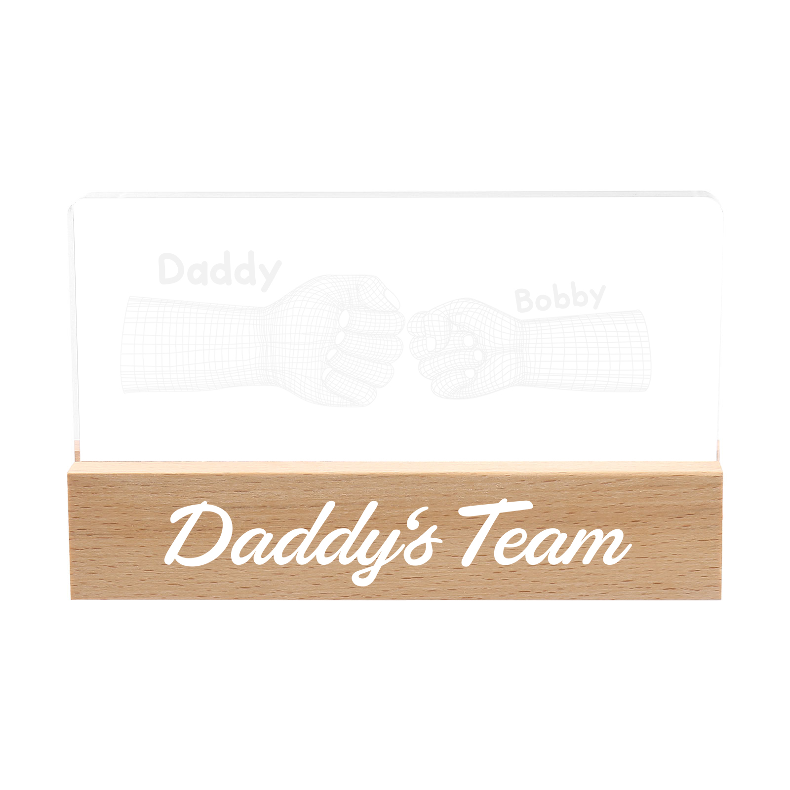 2 Names Personalised Fist Bump Pattern Night Light Custom Text LED Light Father's Day Gift for Dad