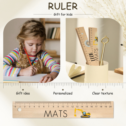 Cute Animal Personalised School Wooden Ruler With Engraved Children's Name - Back to School Suppler Gift for Kids