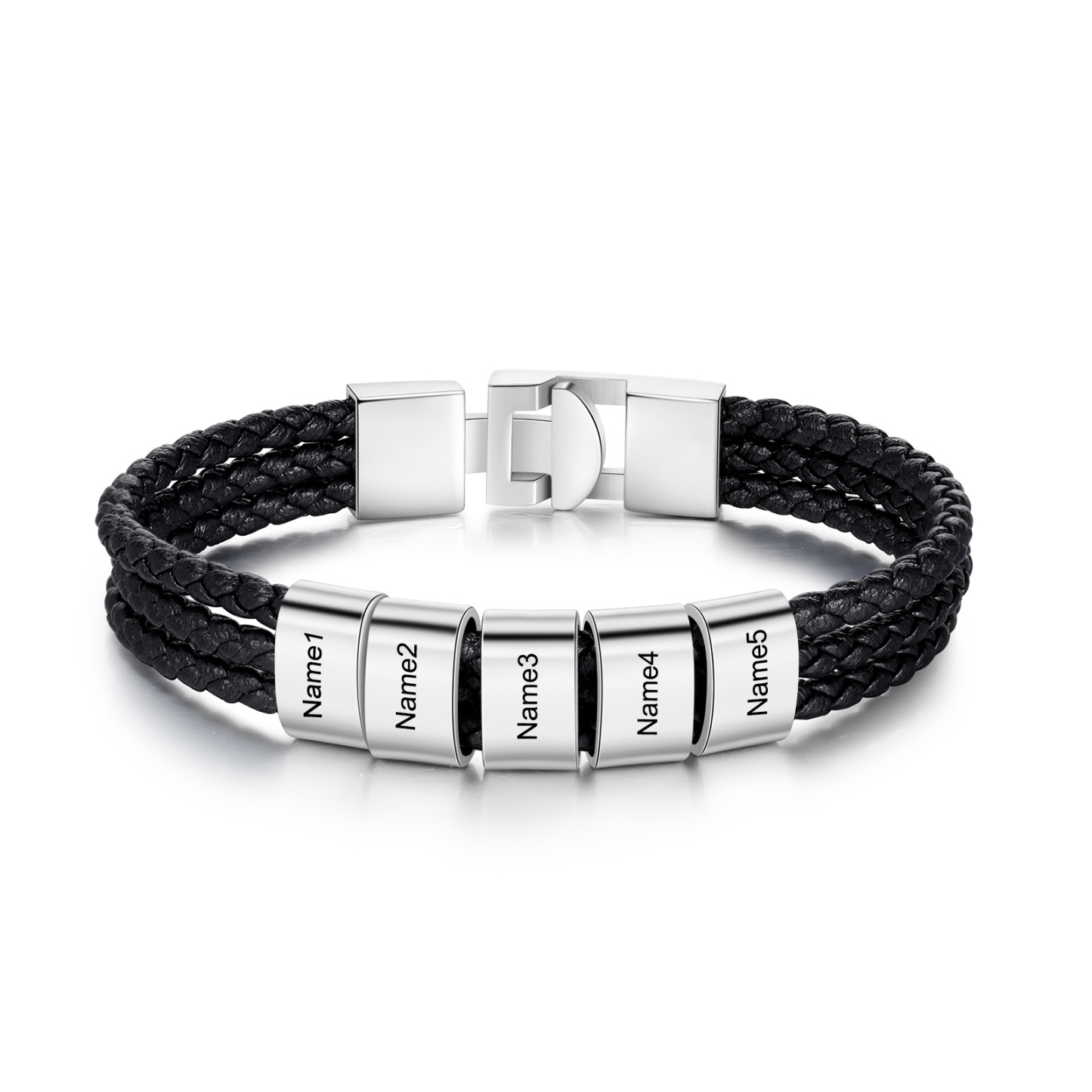 Personalised Braided Leather Bracelet Engraved 5 Names Men's Bracelet Gifts For Him