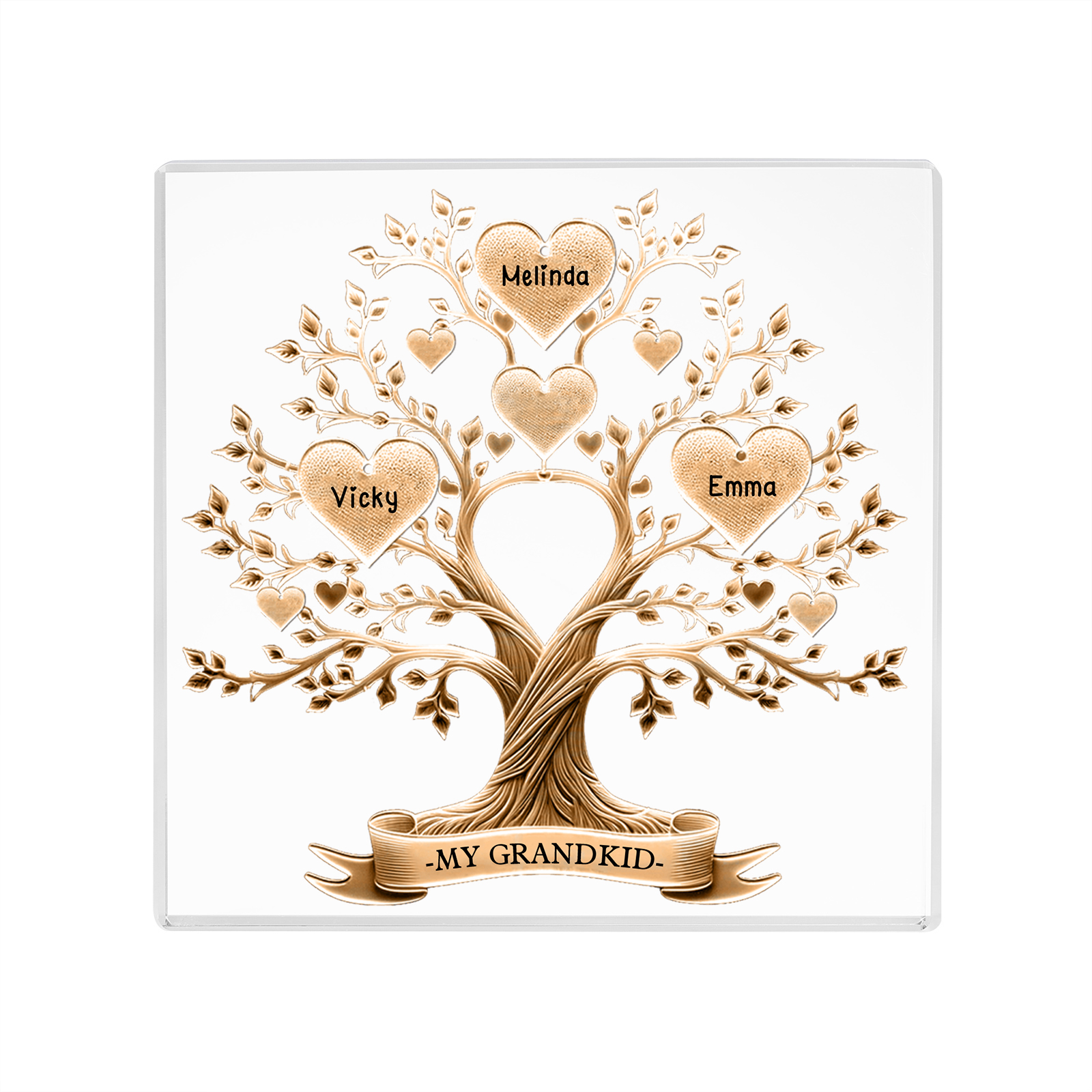 3 Names-Personalised Family Tree Acrylic Keepsake-Custom Text and Names-Acrylic Plaque Home Decoration Gift for Family/Dad/Grandad