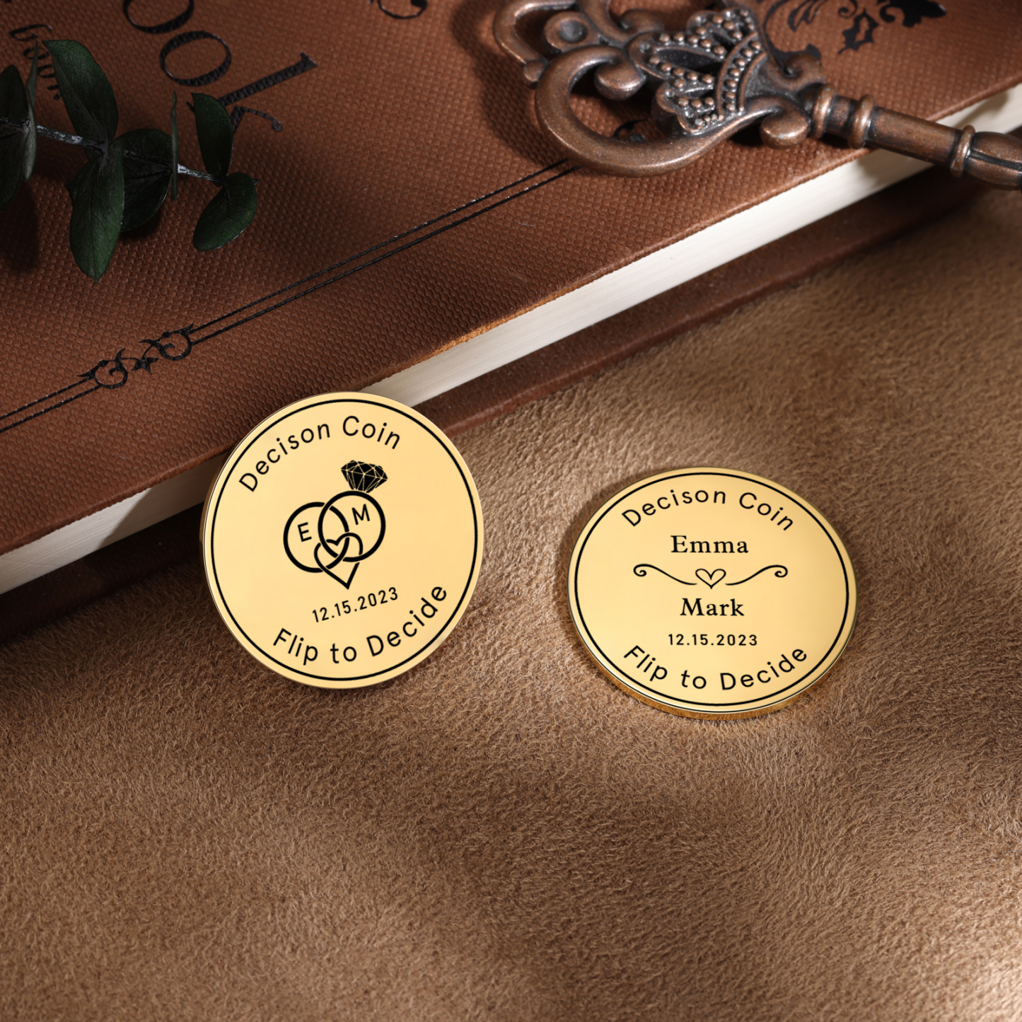 2 PCS Personalized Name Stainless Steel Couple Coin Custom Text And Date Special Gift