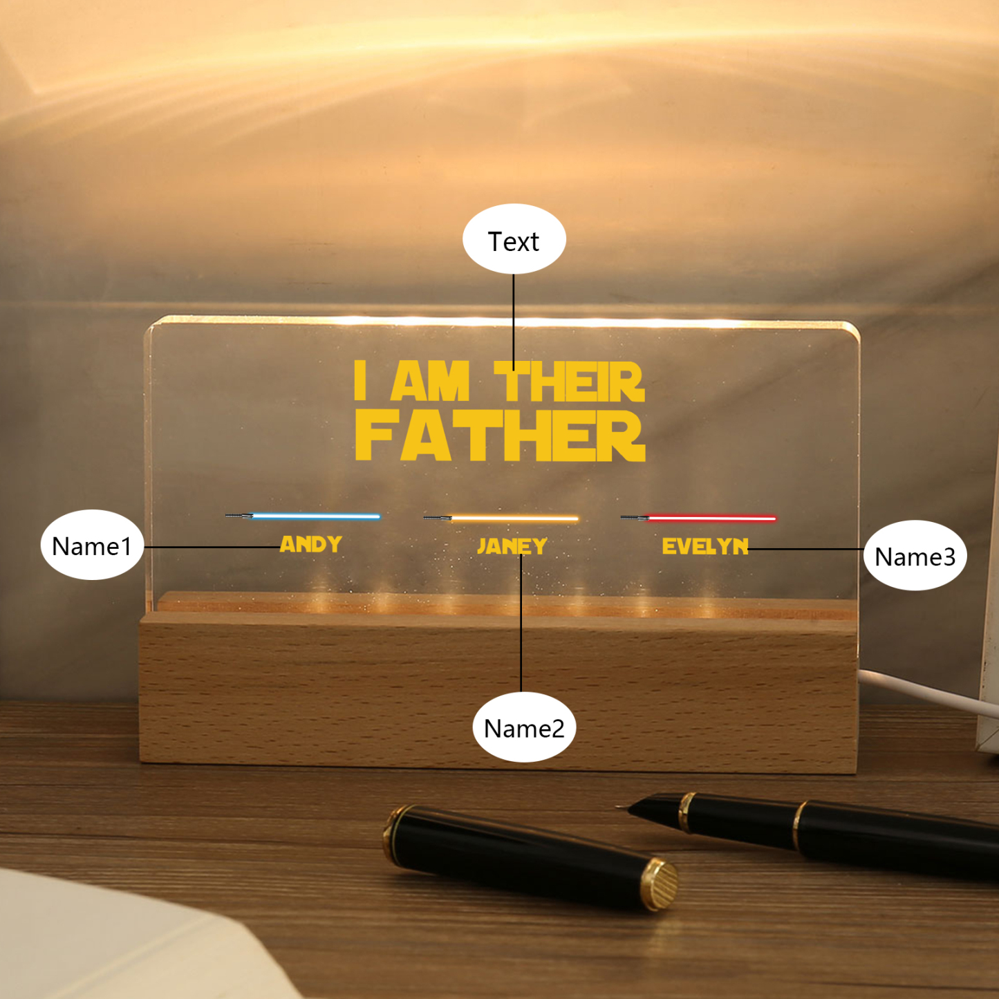 3 Names-Personalised Star Wars Logo Table Lamp-I am their dad-Father's Day Gift For Dad