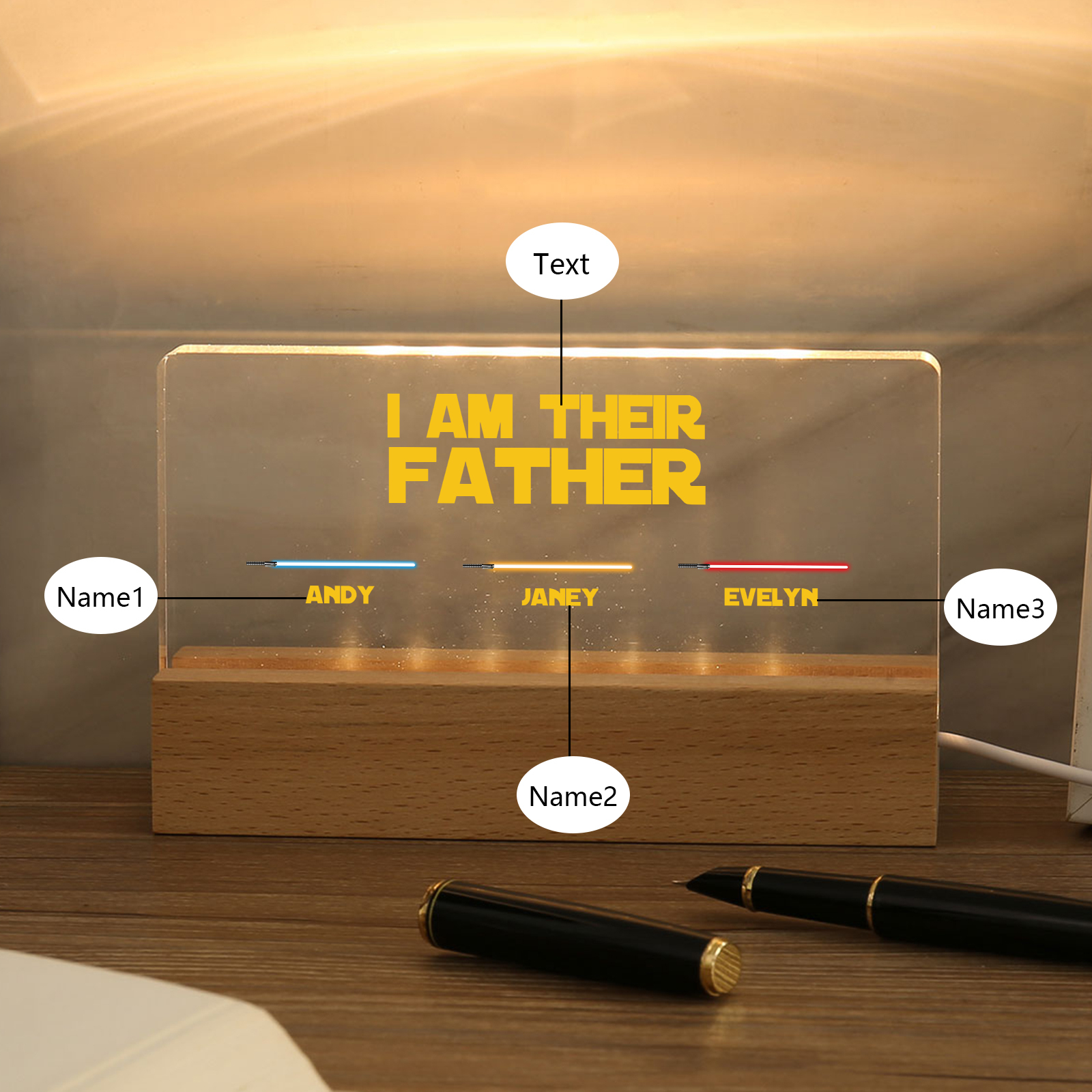3 Names-Personalised Star Wars Logo Table Lamp-I am their dad-Father's Day Gift For Dad