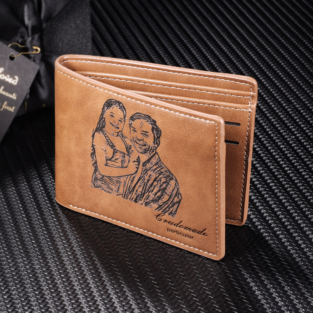Personalised Leather Wallet Engraved Photo Short Wallet Gifts For Men