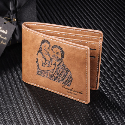 Personalised Leather Wallet Engraved Photo Short Wallet Gifts For Men