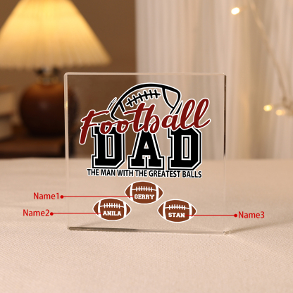 3 Names - Personalised Football Acrylic Keepsake Customized Name Acrylic Plaque Decoration Father's Day Gift for Dad
