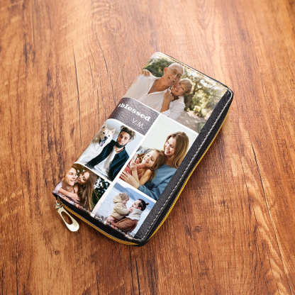 Custom Purse-Long Purse Personalised Leather Wallet Engraved 10 Photos Zip Wallet  Gifts For Women Men