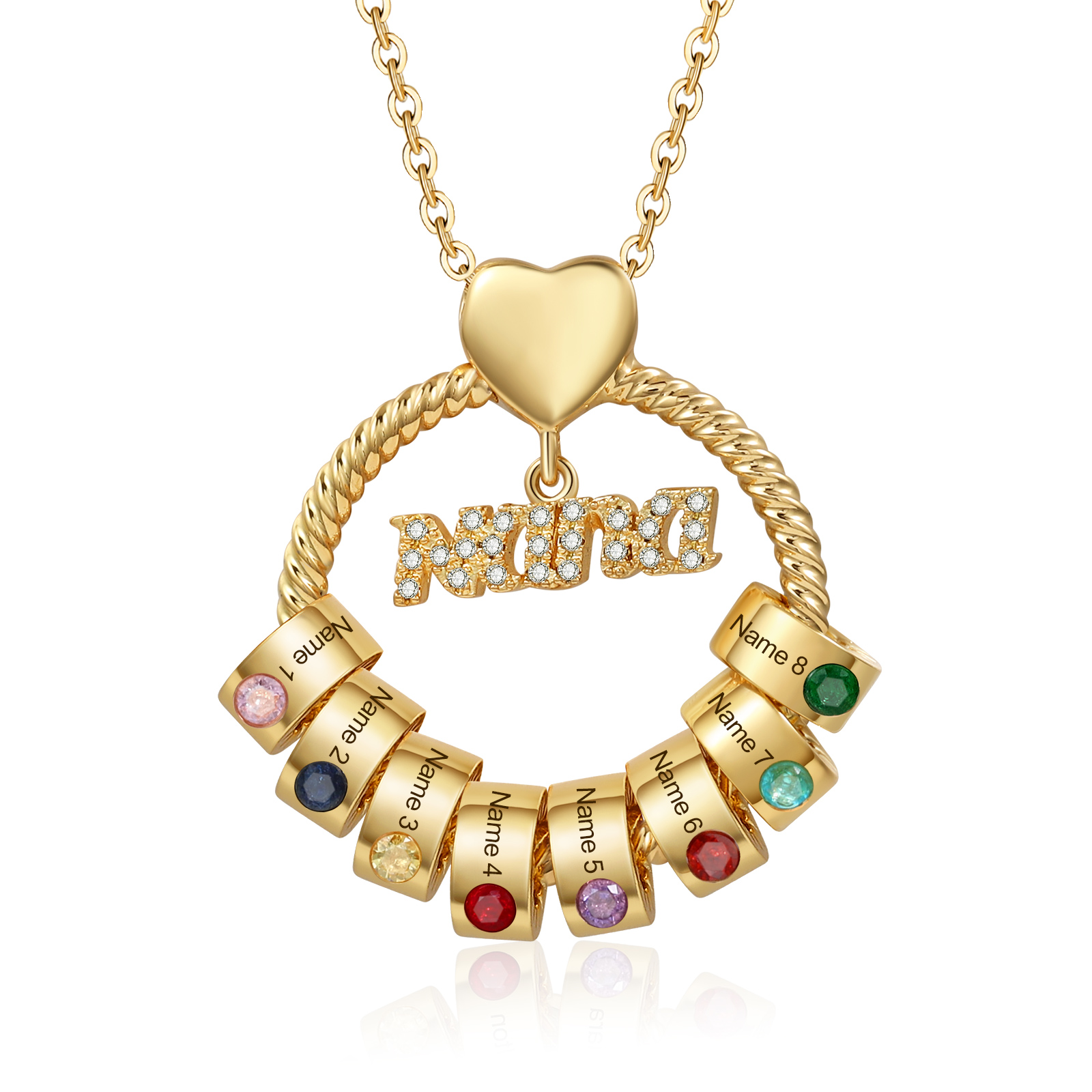 Names-Personalised Nana Circle Necklace With Birthstones