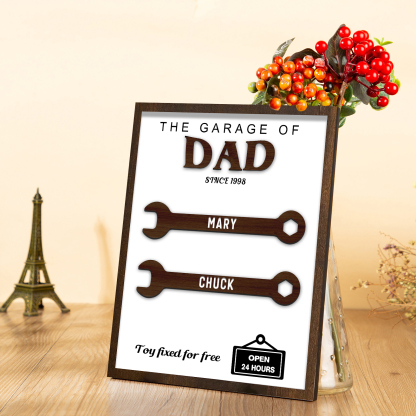 2 Names - Personalised Repair Tool Style Home Photo Frame Wooden Decor Father's Day Gift for Dad