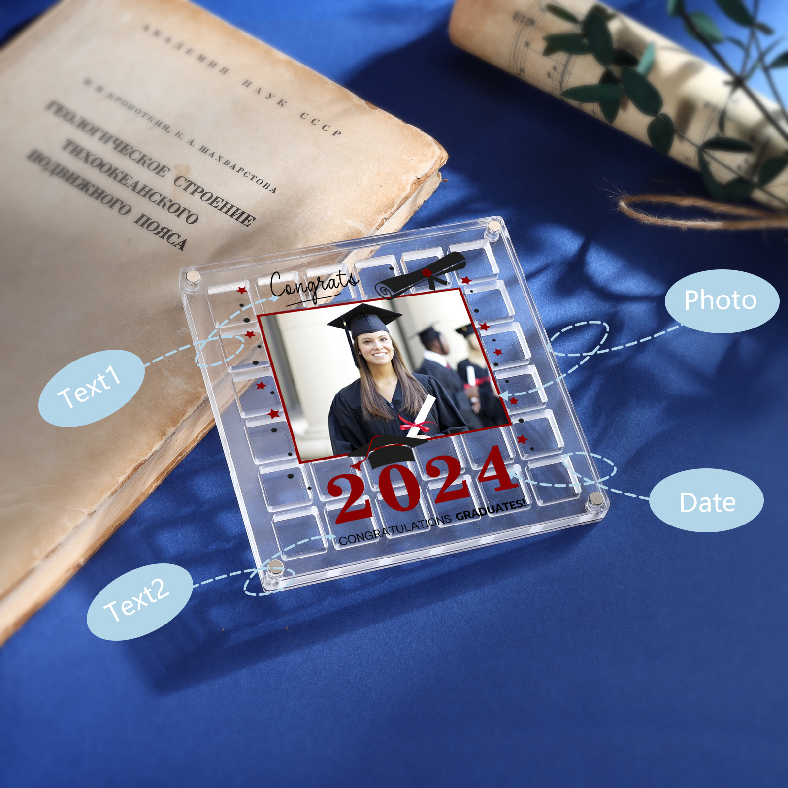 Personalised Acrylic Graduation Gift, Customized Photo、Date and Text Acrylic Ornament Gift For Her/Him