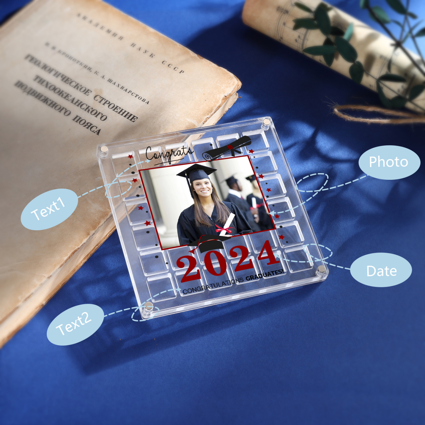 Personalised Acrylic Graduation Gift, Customized Photo、Date and Text Acrylic Ornament Gift For Her/Him