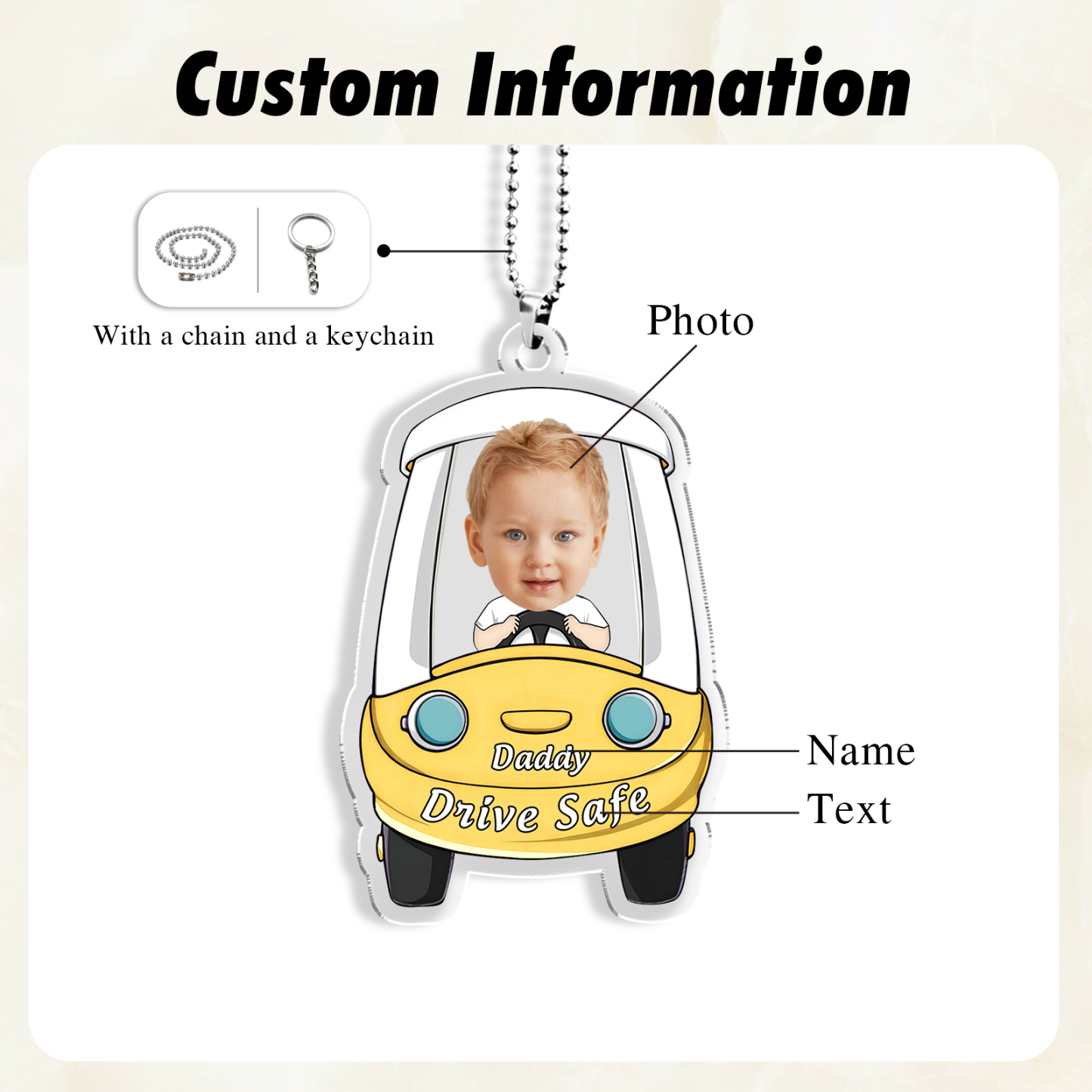 Acrylic Keyring/Decoration Personalised Photo, Name And Text Driving Pattern Pendant For Dad