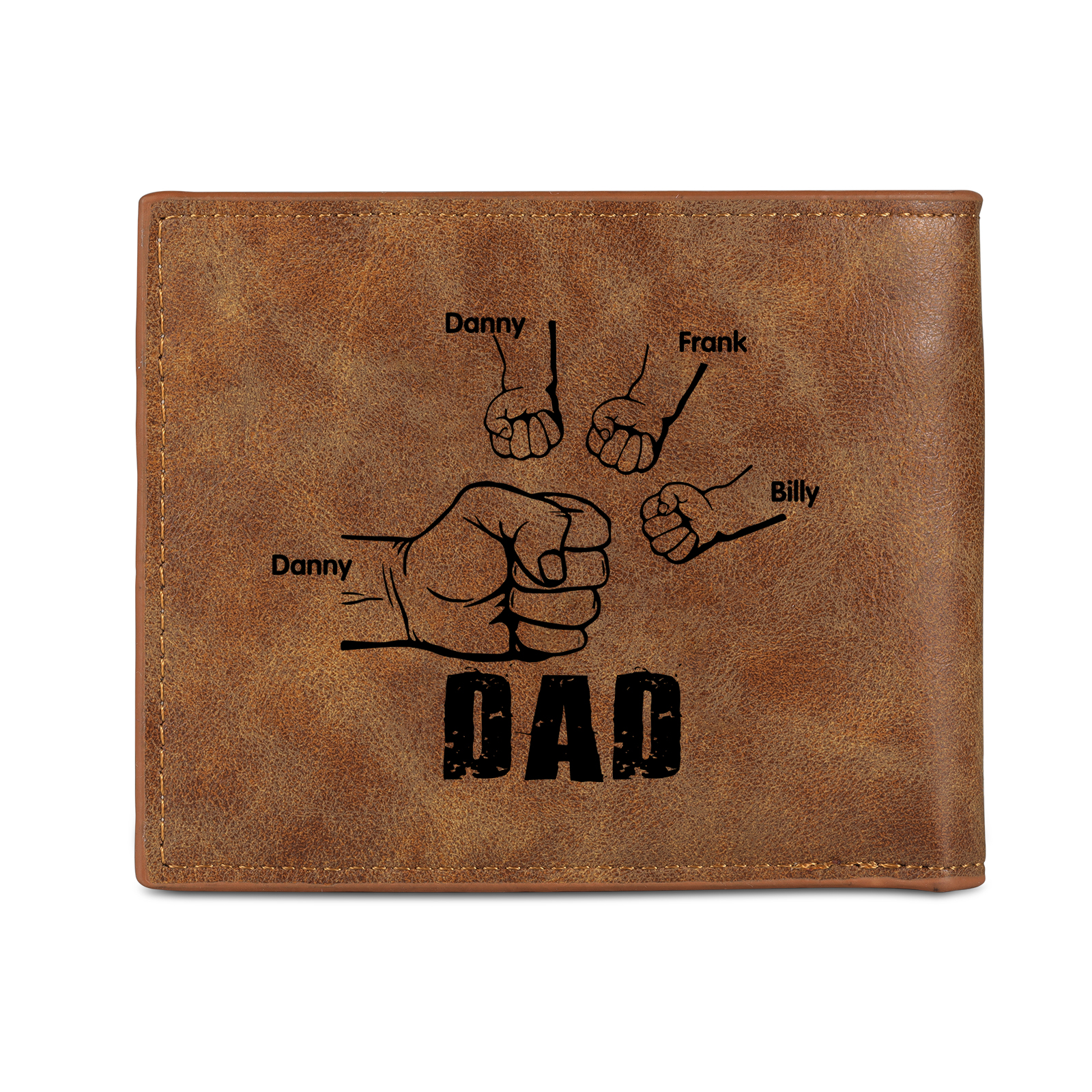 4 Names - Personalised Photo Custom Leather Men's Wallet as a Father's Day Gift for Dad