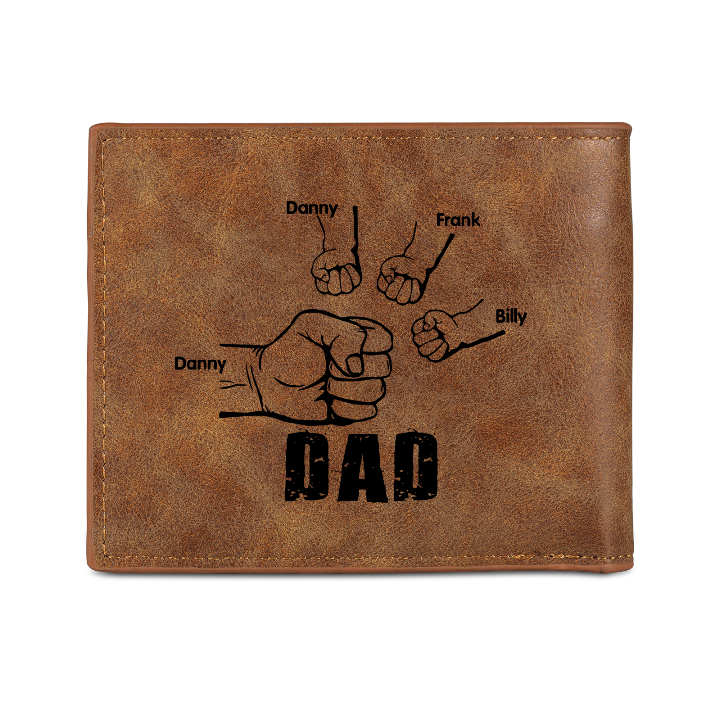 4 Names - Personalised Fist Bump Photo Custom Leather Men's  Wallet as a Father's Day Gift for Dad