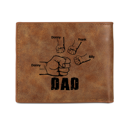 4 Names - Personalised Fist Bump Photo Custom Leather Men's  Wallet as a Father's Day Gift for Dad