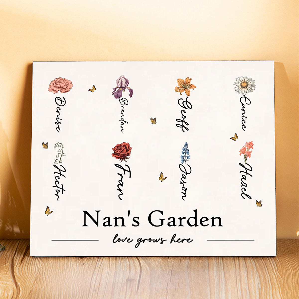 Personalised 1-12 Birth Flower Board Painting, Customized Name, Exquisite Wooden Decorations For Grandma