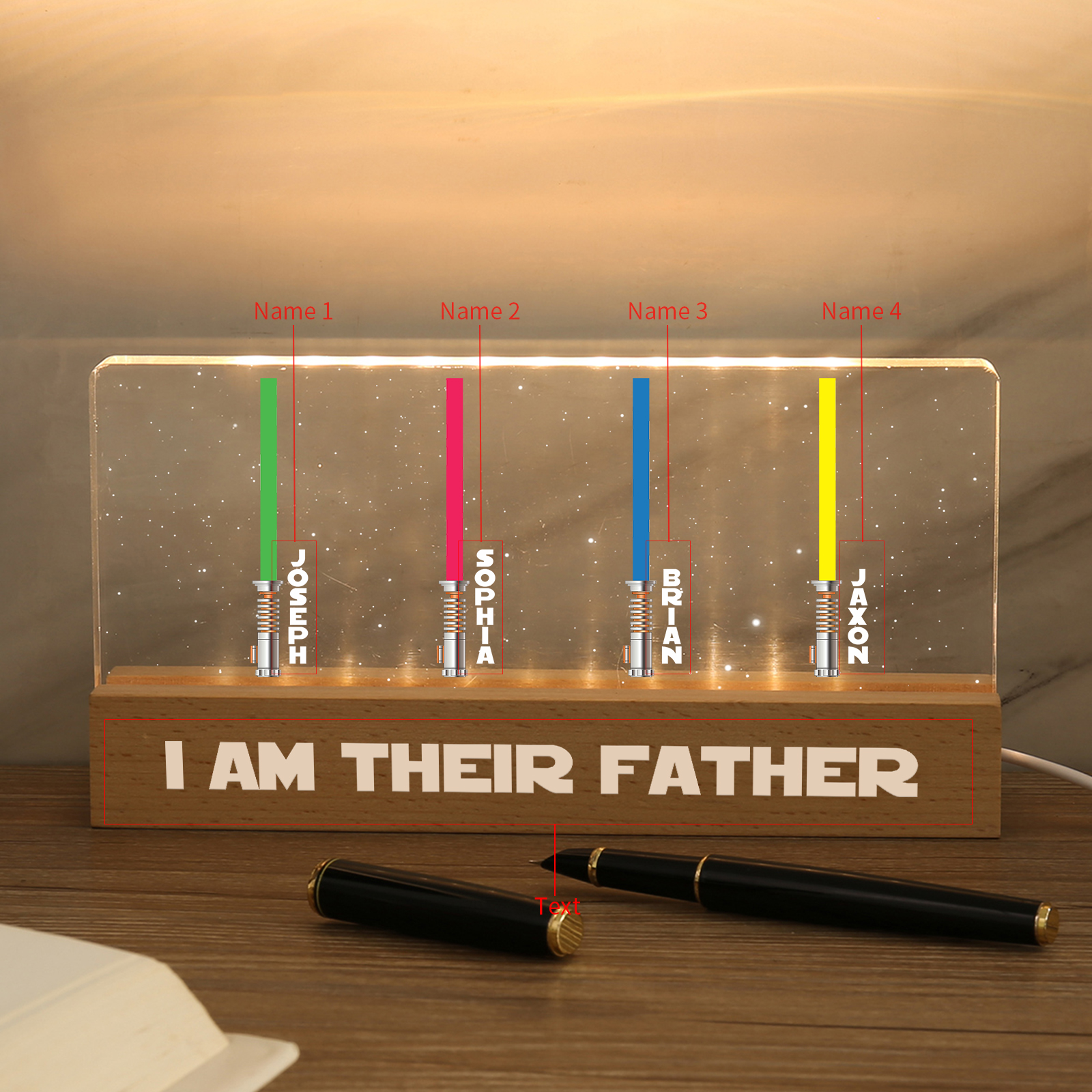 Personalised Star Wars Logo Father's Day Gift - I'm Their Dad - Table Lamp with 4 Names