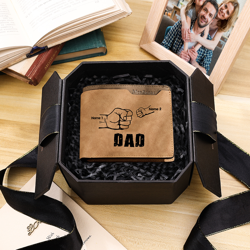 Jessemade UK 2 Names - Personalized Leather Men's Wallet Custom Photo Fist Fold Wallet With Gift Box for Dad 22.99 m1-t1-n2