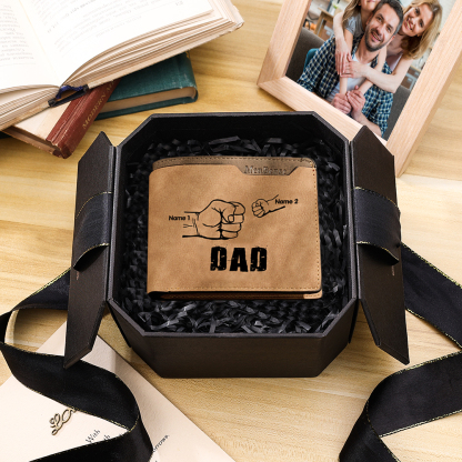 Jessemade UK 2 Names - Personalized Leather Men's Wallet Custom Photo Fist Fold Wallet With Gift Box for Dad 22.99 m1-t1-n2