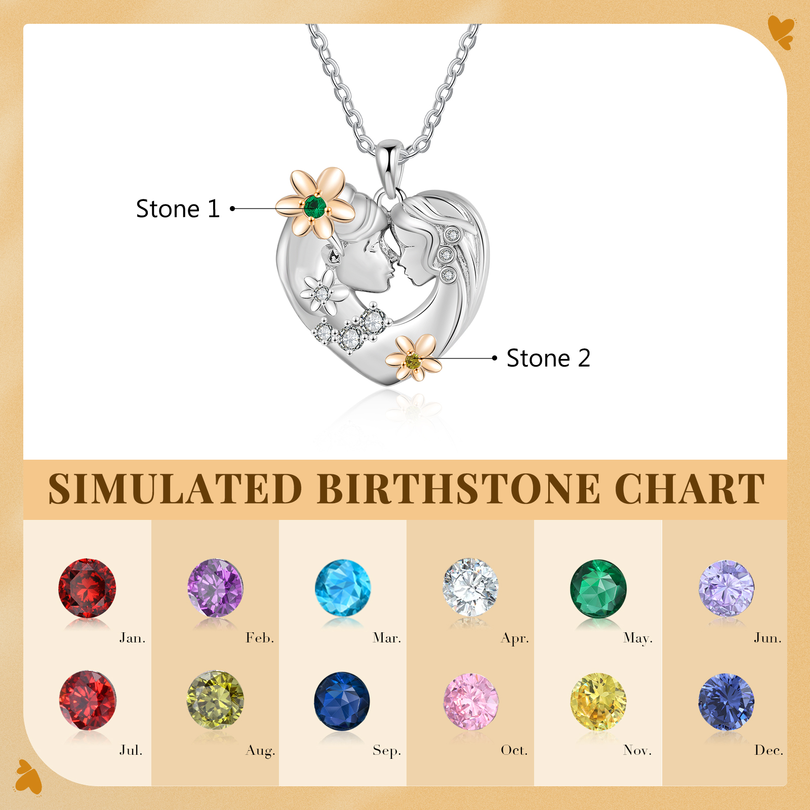 Mother and Daughter Flower Heart Necklace,Birthstone Necklace Love Necklace for Mother/Daughter/for Nan