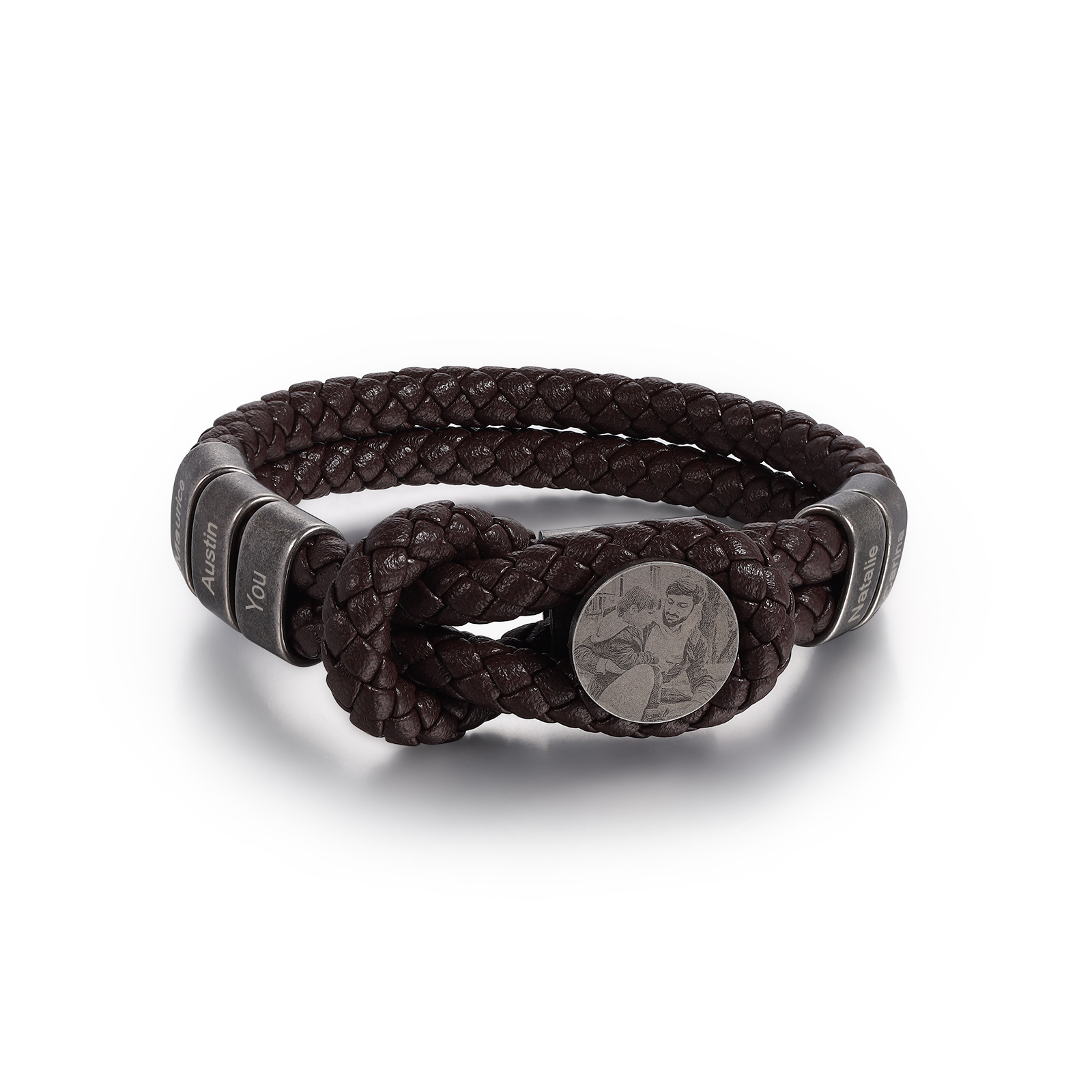 5 Names-Personalized Mens Photo Bracelet Engraved with Names, Custom Special Men's Braided Name Bracelet