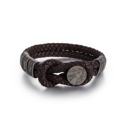 5 Names-Personalized Mens Photo Bracelet Engraved with Names, Custom Special Men's Braided Name Bracelet