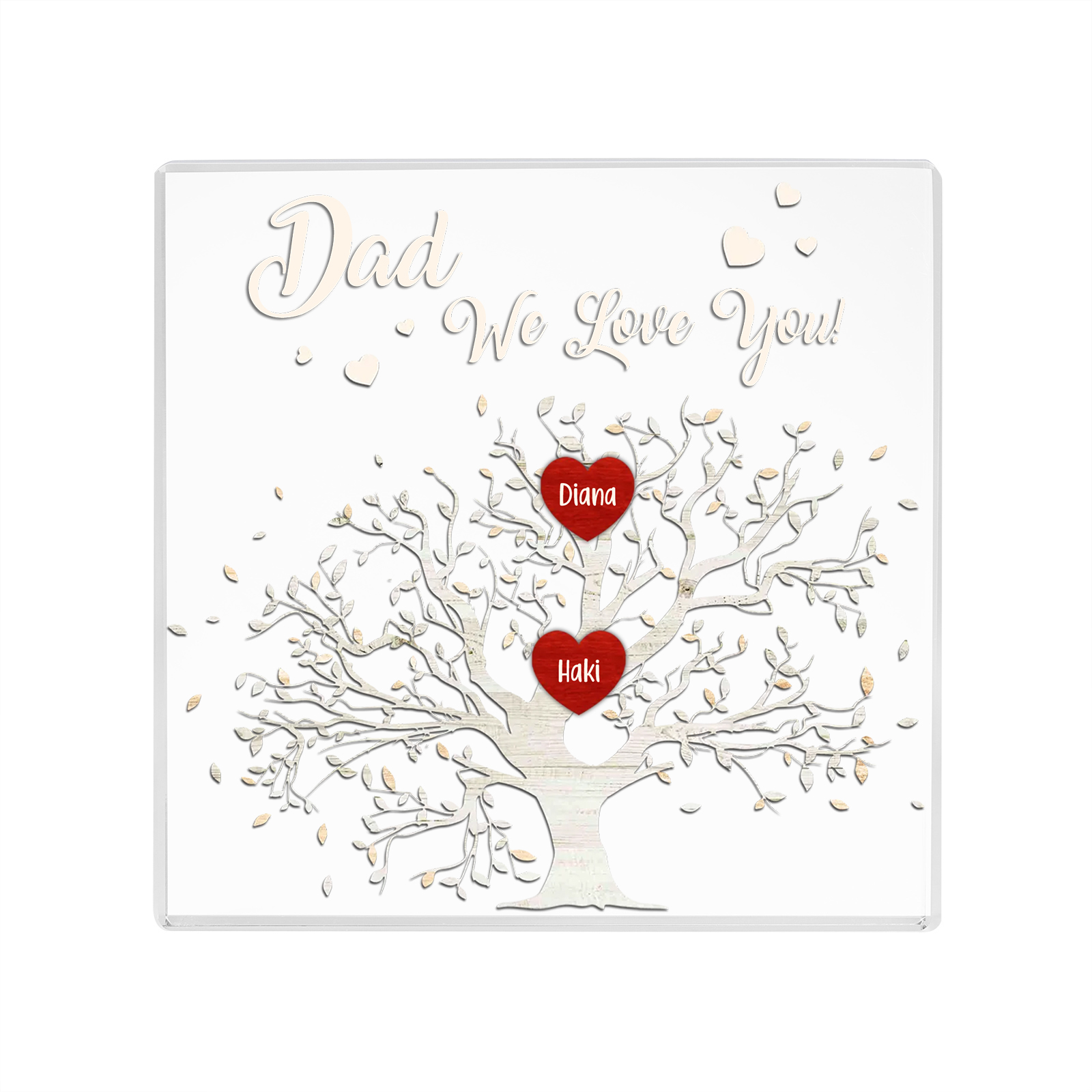 2 Names-Personalised Acrylic Family Tree Keepsake-Custom Text and Names-Acrylic Plaque Home Decoration Gift for Dad/Grandad