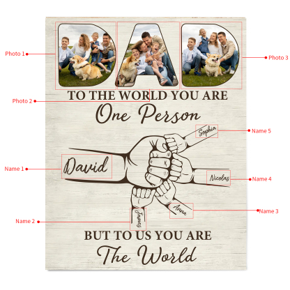 5 Names - Personalised Photos Fist Bump Home Wood Panel Painting Decorations Father's Day Gift for Dad