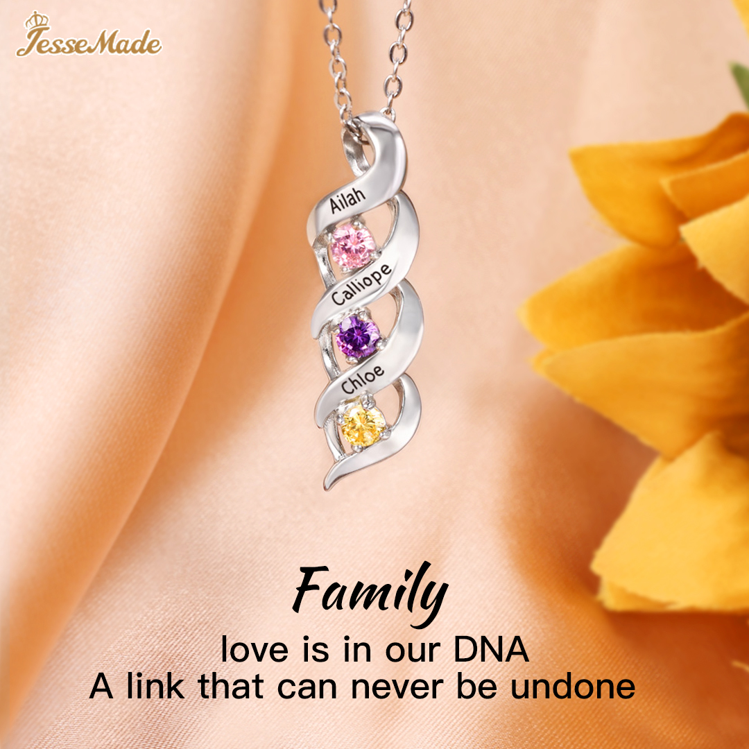 3 Names-Personalised Necklace Cascading Pendant with 3 Birthstones Engraving 3 Names Gifts for Her