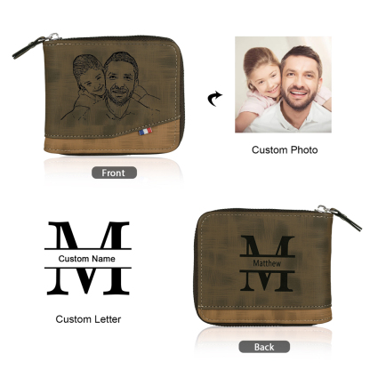 Personalised Name Leather Men's Wallet With Card Slot Engraved Letter And Photo Gift For Father's Day