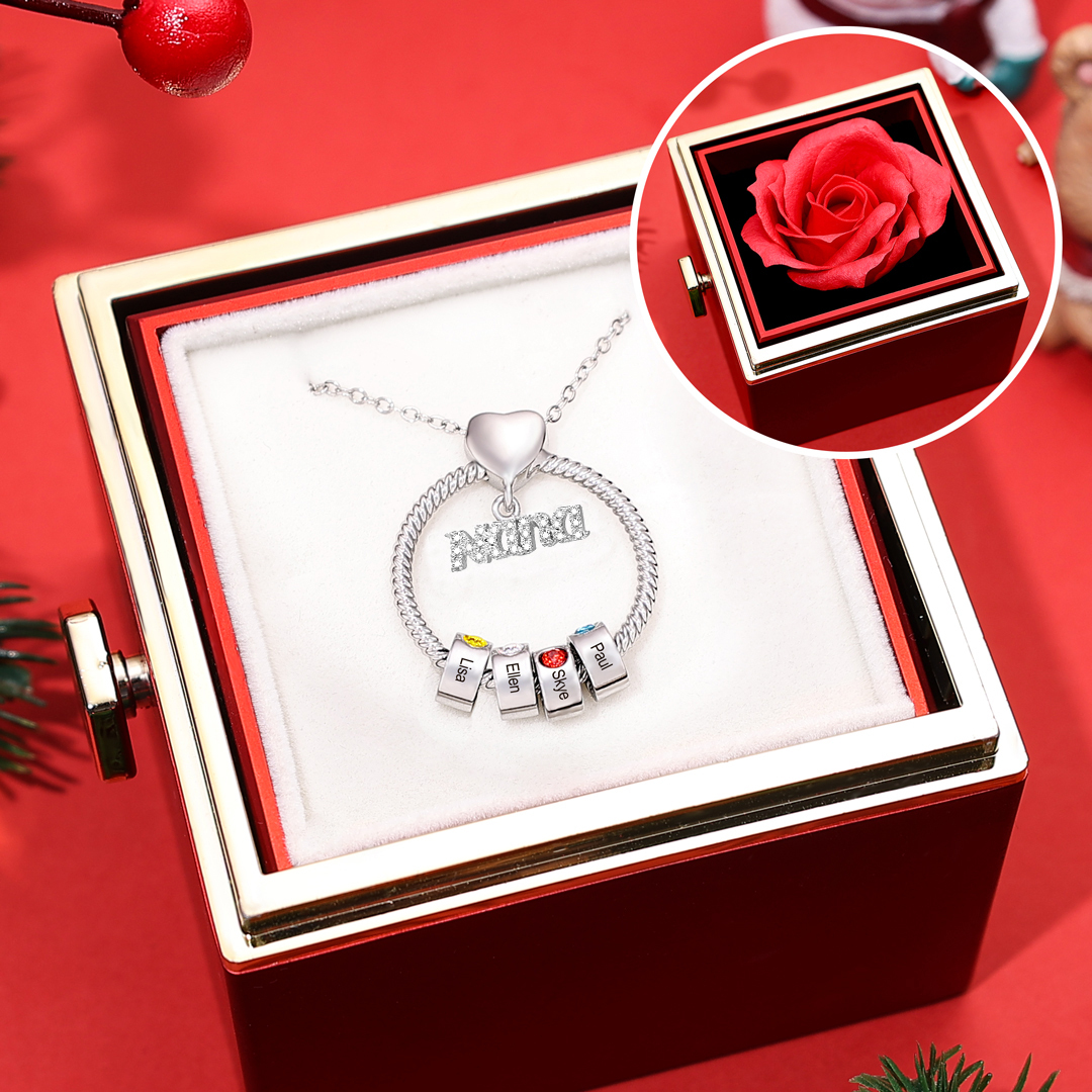 Personalised Nana Circle Necklace with Birthstones and Names