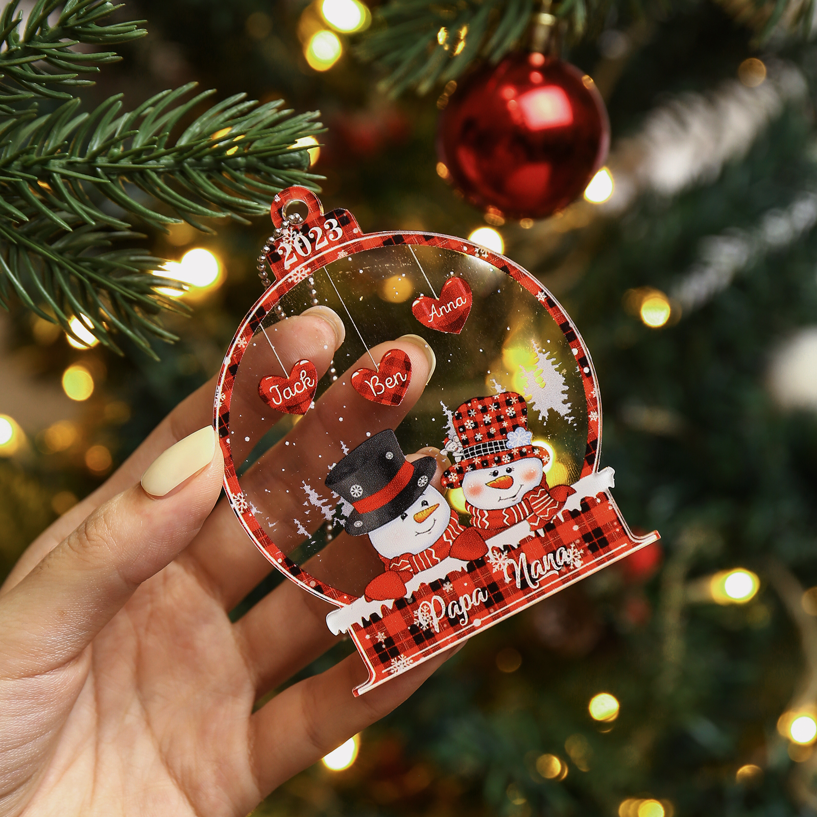 3 Names-Personalised Family Acrylic Christmas Xmas Tree Decoration Ornament-Custom 3 Names And Text Hanging Ornament Gifts For Family