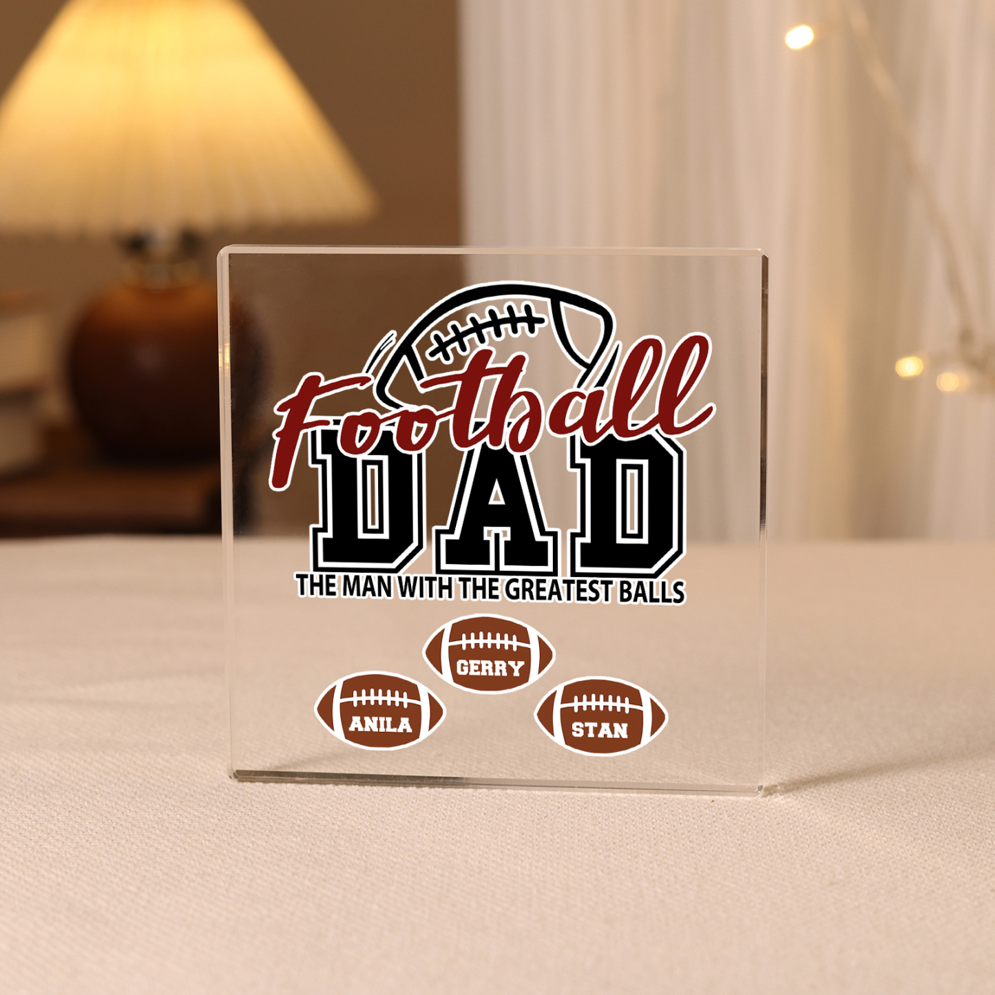 3 Names - Personalised Football Acrylic Keepsake Customized Name Acrylic Plaque Decoration Father's Day Gift for Dad