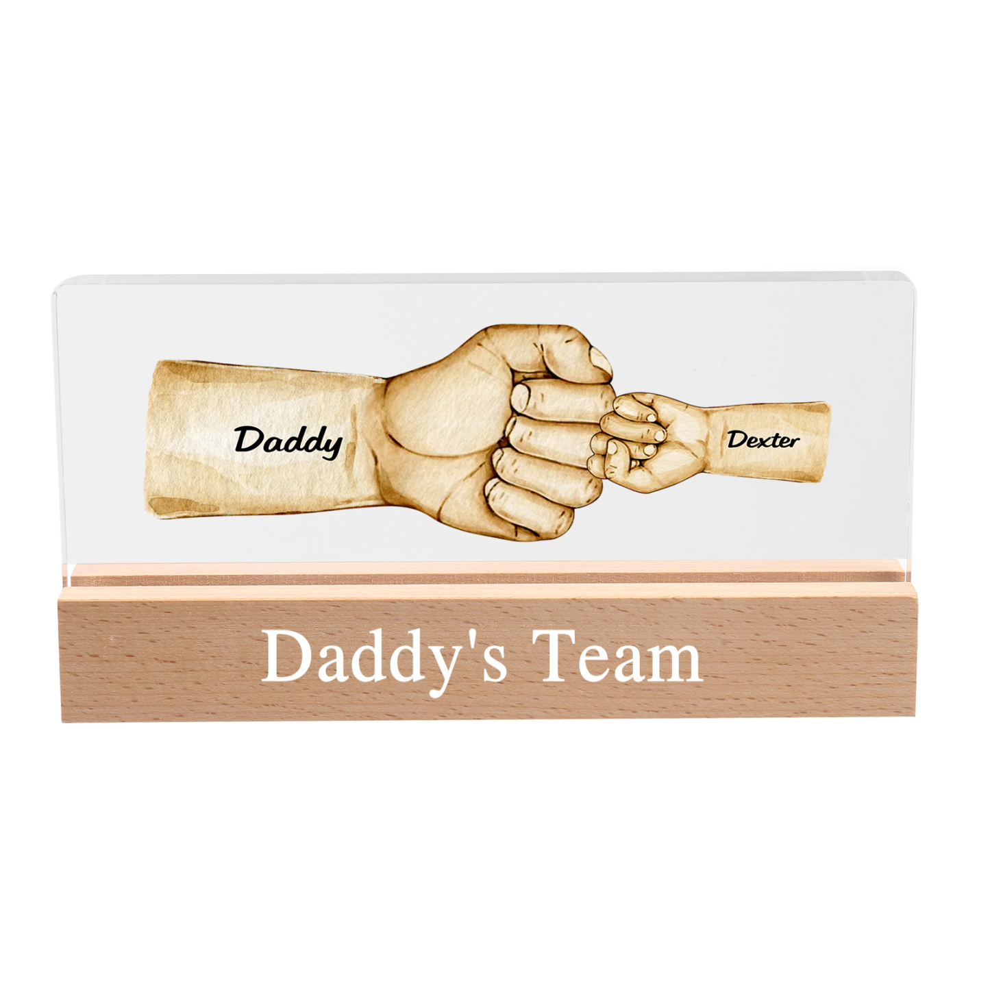 2 Names - Personalised Fist Bump Pattern Table Lamp Customized Text Father's Day Gift for Dad