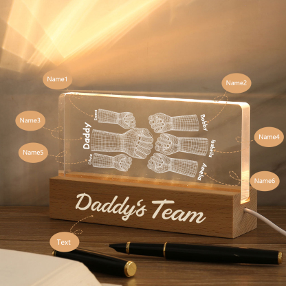 6 Names Personalised Fist Bump Pattern Night Light Custom Text LED Light Father's Day Gift for Dad