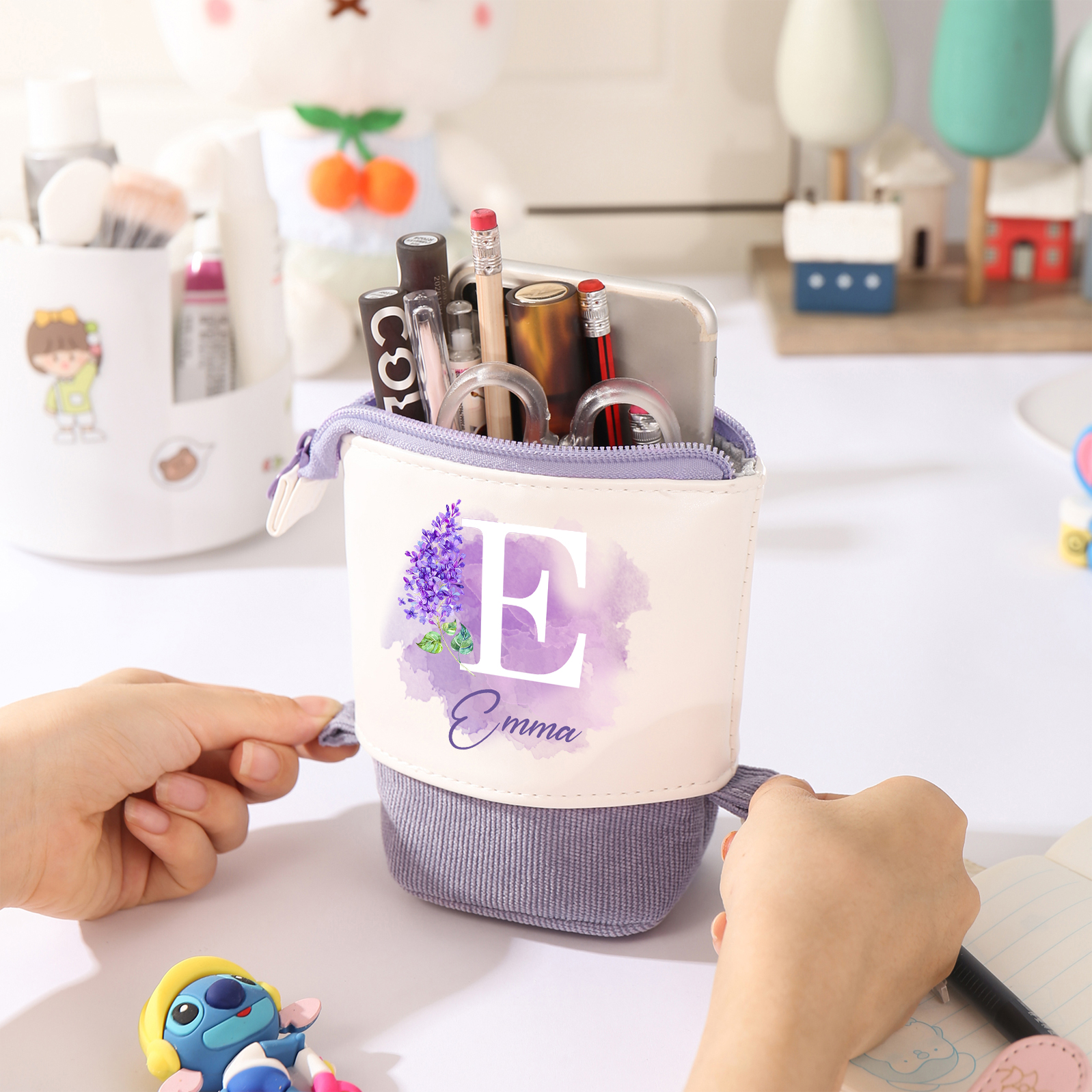 Personalised Pencil Case Custom Name & Letter & Birthday Flower Pen Pouch Back To School Gift for Kids