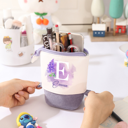 Personalised Pencil Case Custom Name & Letter & Birthday Flower Pen Pouch Back To School Gift for Kids