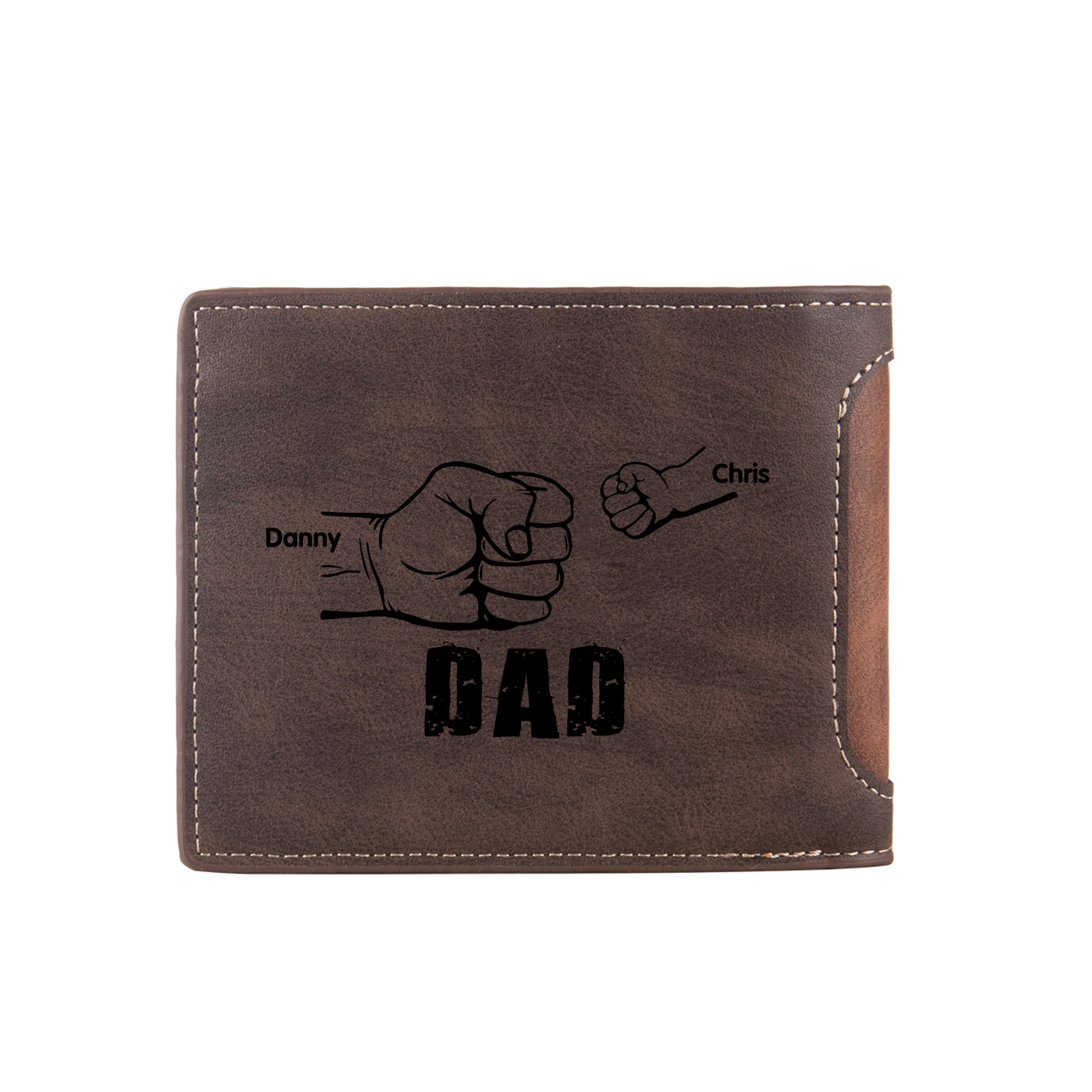 2 Names - Personalised Photo Custom Leather Men's Folding Wallet as a Father's Day Gift for Dad