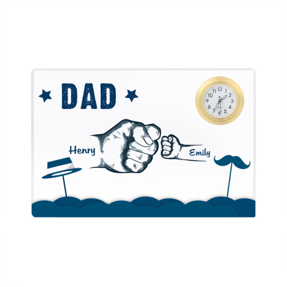 2 Names - Personalised Fist Bump Custom Name Acrylic Clock Ornament Father's Day Gift for Dad