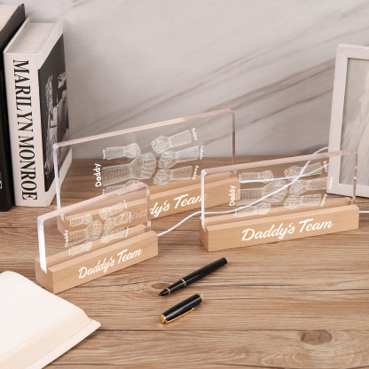6 Names Personalised Fist Bump Pattern Night Light Custom Text LED Light Father's Day Gift for Dad