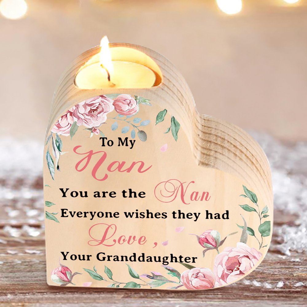To My Nan Customize Text Flower Candlesticks-I Love You-Heart Wooden Candle Holder from Granddaughter