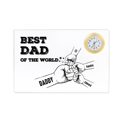 4 Names - Personalised Fist Bump Acrylic Rectangular Clock Ornament Father's Day Gift for Dad