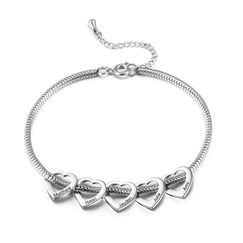 Personalised Love Anklet with 5 Heart Charms Engraved Name Anklet Gifts for Her