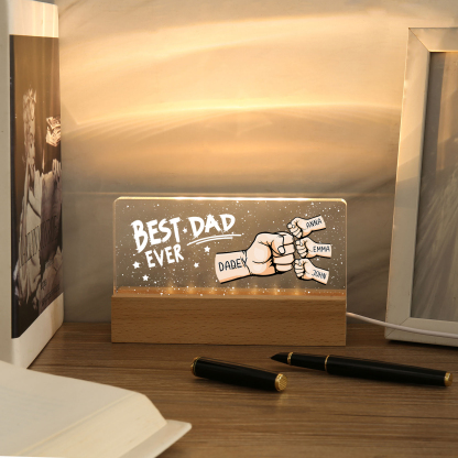 4 Names - Personalised Fist Bump Lamp - Best Dad Ever - Father's Day Gift for Dad
