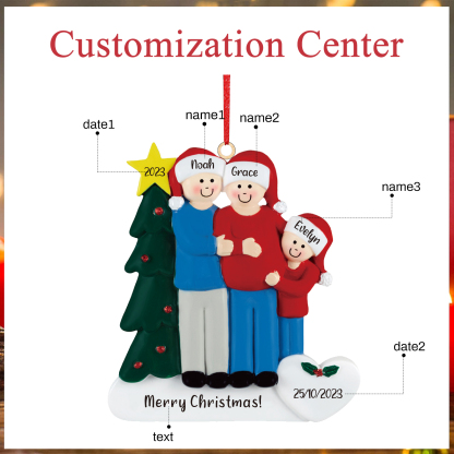 3 Names-Personalised Family Wooden Christmas Xmas Tree Decoration Ornament-Custom 3 Names And Dates Hanging Ornament Gifts For Family