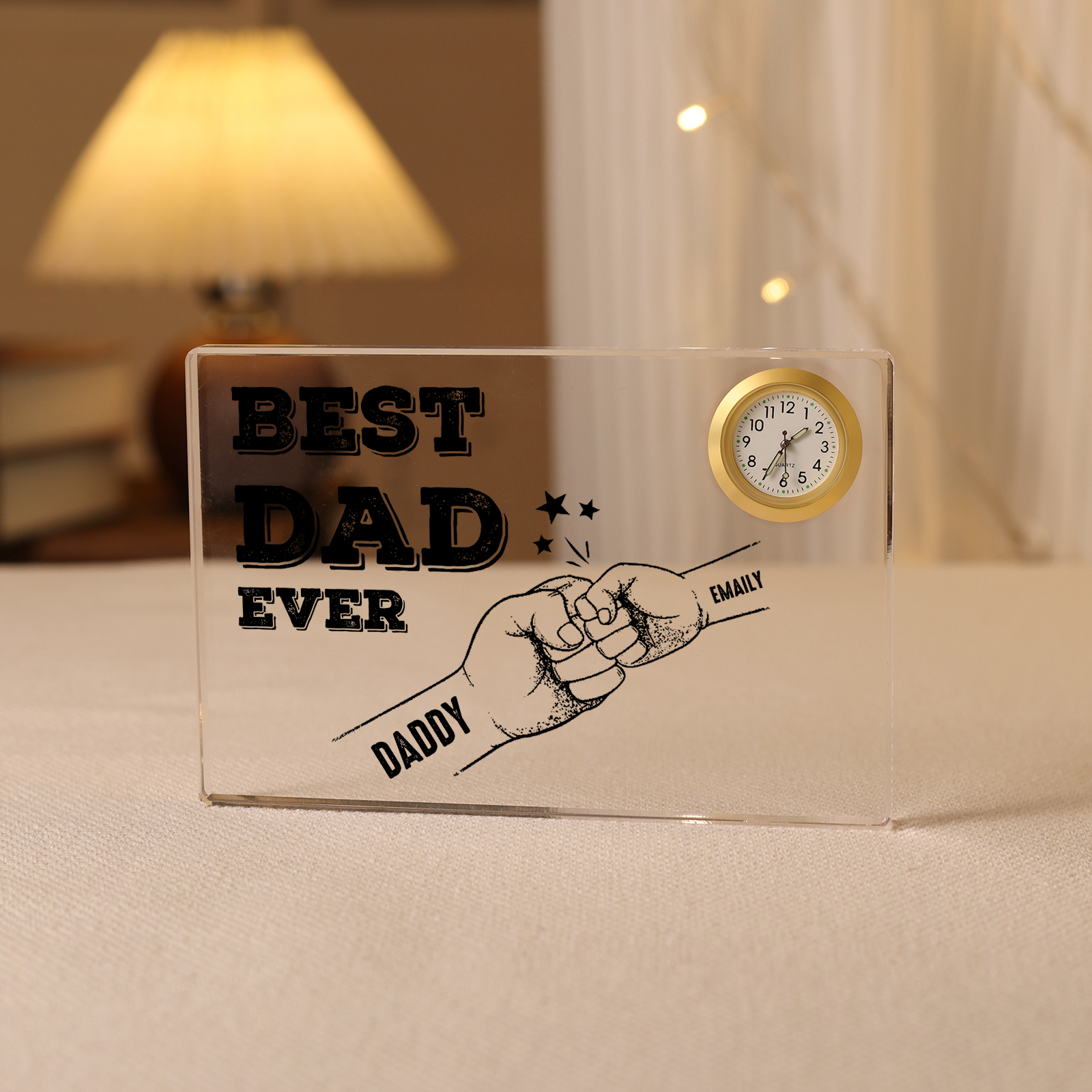 2 Names - Personalised Fist Bump Pattern Custom Name Acrylic Rectangular Clock Ornament Father's Day Gift