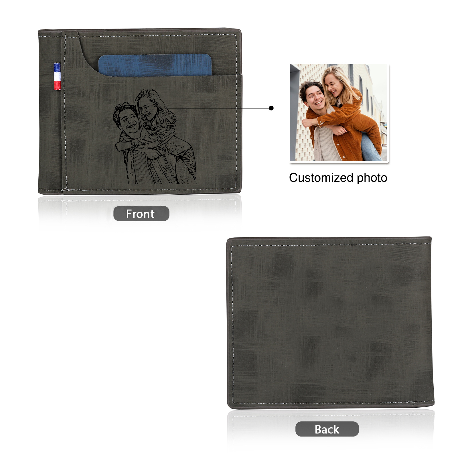 Personalized Custom Photo Leather Men's Wallet Custom Name Folding Wallet for Dad