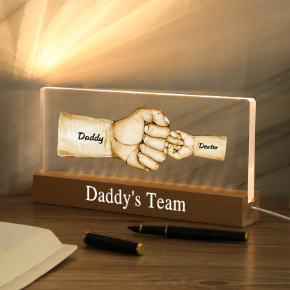 2 Names - Personalised Fist Bump Pattern Table Lamp Customized Text Father's Day Gift for Dad