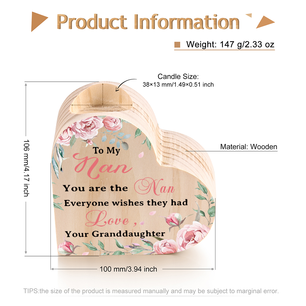 To My Nan Customize Text Flower Candlesticks-I Love You-Heart Wooden Candle Holder from Granddaughter