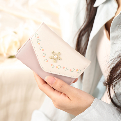 Custom Purse-Women's Personalised Photo PU Leather Flower Folding Wallet for Her